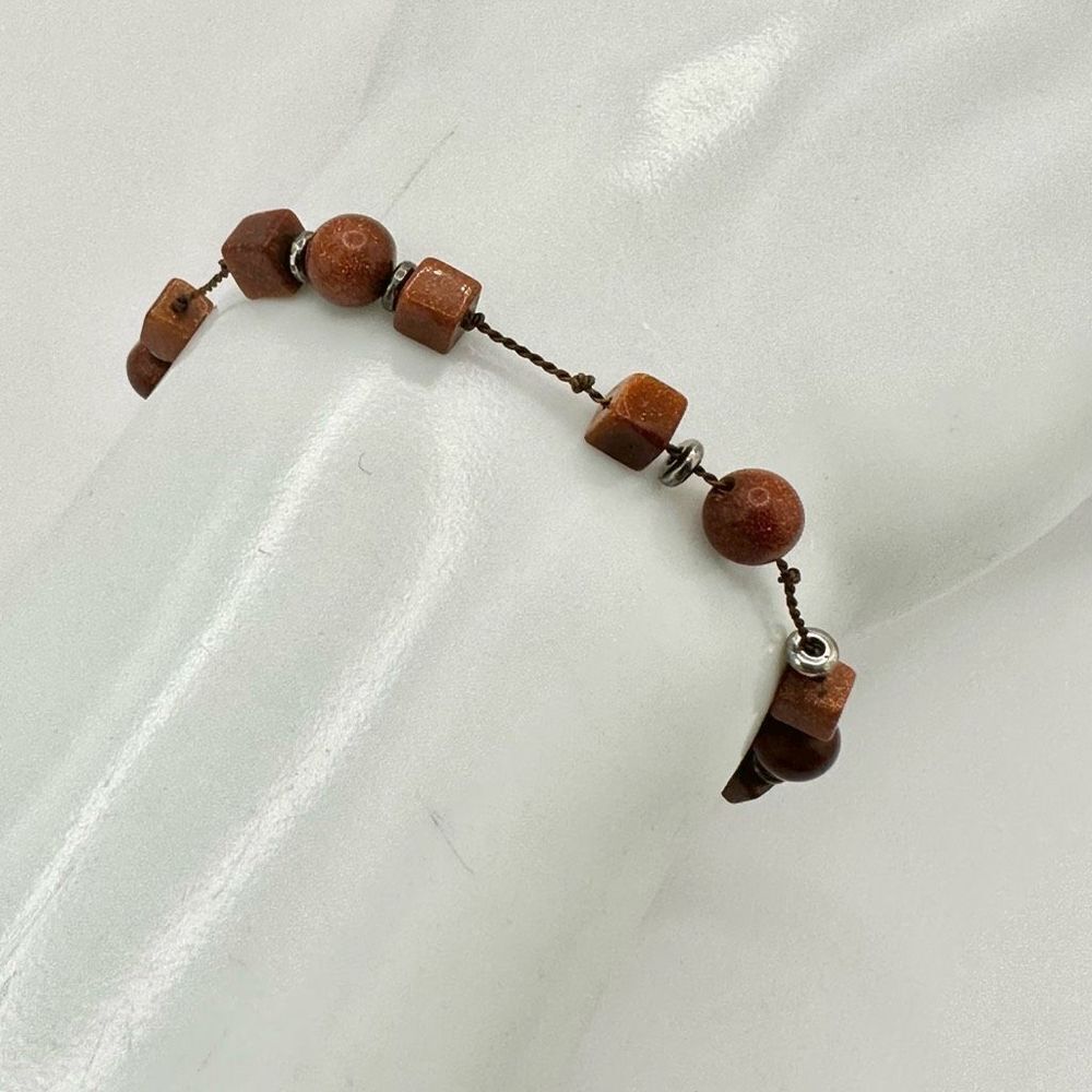 Sterling silver and goldstone beaded bracelet